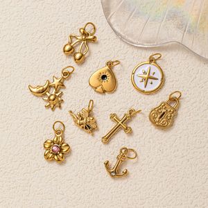 Nouveau 2026 – Breloque DIY personnalisée en acier inoxydable plaqué or 18 carats PVD, motif étoile, lune, soleil, <span class=keywords><strong>croix</strong></span>, ange, pour la fabrication de bijoux - Product Image 2