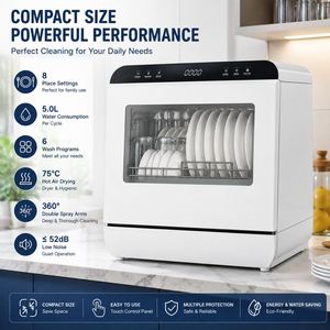 Lave-vaisselle portable de comptoir 8 couverts 6 programmes de lavage 75 ° Lave-vaisselle compact à séchage à air chaud pour la cuisine à domicile - Product Image 6