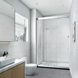 Bifold banyo ekran duş kapıları siyah tek sürgülü cam Modern düz Gua temperli şeffaf cam duş odası 5 yıl SR-1
