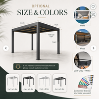 Pergola de jardin motorisée en métal avec toit à persiennes, abri solaire pour terrasse, tente de jardin avec rideau