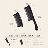 Lot de peignes en bois d'ibériol africain à dents larges avec manche en forme de croissant, personnalisables (logo, OEM, ODM) pour salons, vente au détail et cadeaux