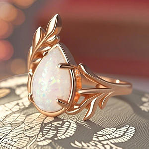 Anello A016 in Opale per Donna, Forma a Pera, Gemma Naturale con Montatura a Griffe, Motivo Vegetale, Anelli di Moda per Matrimonio - Product Image 3