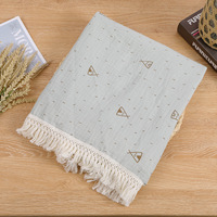 Couverture en mousseline de coton à franges bohèmes, douce, respirante, imprimée feuilles d'olivier arc-en-ciel, pour emmailloter les nouveau-nés, couverture en mousseline pour bébé