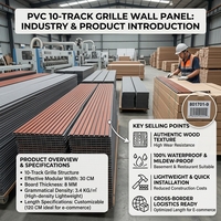 Panneau de grille en PVC haute densité à 10 voies, film grain de bois 8 mm, plaque murale 120 cm
