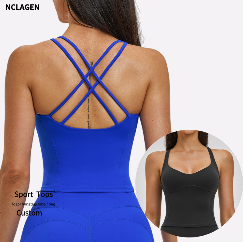 Women Cross Back Yoga Tank Top Breathable Quick Dry Sports Bra Outdoor Casual Top Sleeveless Gym Shirt Ladies Fitness Wear