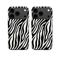 Film PC imprimé par transfert thermique à rayures noires et blanches, coques de téléphone portable 2-en-1 personnalisables avec motif animalier de dessin animé pour