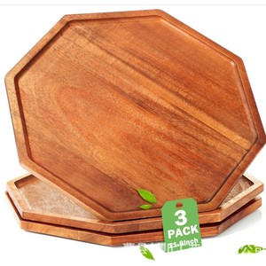Bandeja octogonal de madera de acacia, madera maciza, duradera, apta para contacto con alimentos, bandeja para pan - Product Image 5