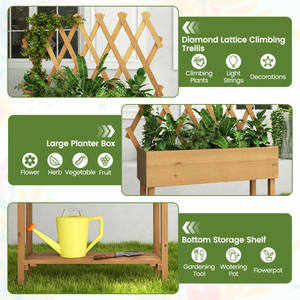 Jardinières à roulettes avec treillis, étagère de rangement et doublure noire, lit <span class=keywords><strong>sur</strong></span>élevé en bois intérieur extérieur pour vigne <span class=keywords><strong>grimpante</strong></span> - Product Image 6