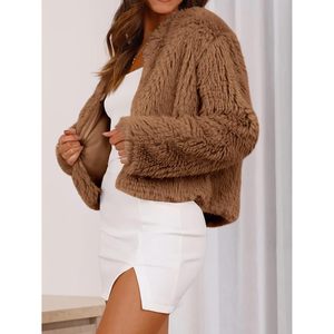 Fisoew Abrigo de piel sintética para mujer, manga larga, corto, con frente abierto, chaqueta corta, ropa de abrigo cálida para invierno - Product Image 2