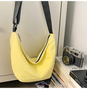 <b>Half</b> <b>Moon</b> Design Nylon <b>Crossbody</b> Shoulder <b>Bag</b> With Adjustable Strap Multi-Color Casual Lightweight Beige Sling <b>Bag</b> - Product Image 3