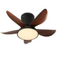 Ventilateur de plafond moderne de 30 pouces au design européen, en noyer, avec télécommande, 6 vitesses, 5 lampes LED, corps en fer, moteur, pour salon