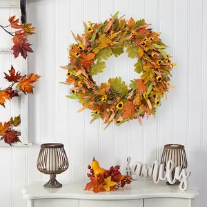 Factory Custom Wholesale Maple Leaf Willow Leaf Fall Garlands For Front Doors Sunflower Garlands For Front Door Decorations