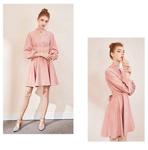 di Scuola Della Ragazza Delle Signore Carino Abiti Manicotto della Lanterna delle Donne Collo Alto <span class=keywords><strong>Rosa</strong></span> <span class=keywords><strong>Mini</strong></span> Vestito Casuale - Product Image 5