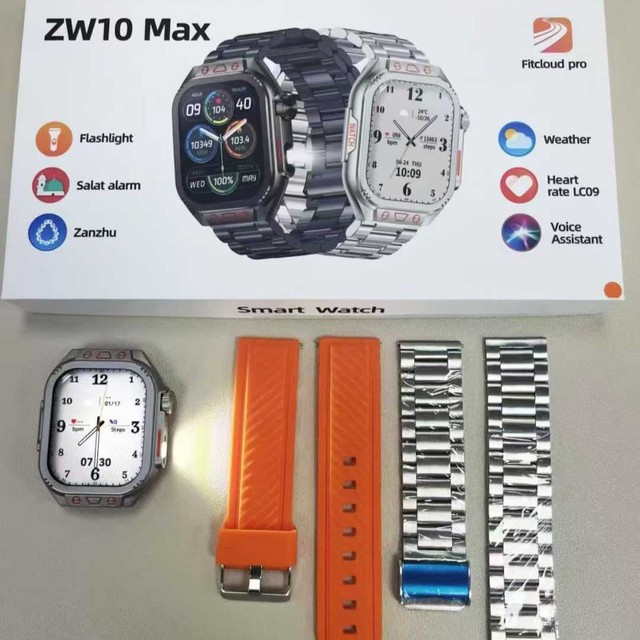 ZW10 Max Smart Watch AMOLED Display Silicone Band Heart Rate Monitoring for Call Flashlight Outdoor Multifunctional