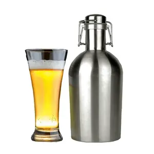 Thân Thiện Với Môi Trường 64 Oz Thép Không Gỉ Bia Growler Cách Nhiệt Chân Không Đôi Tường Với Nắp Xoay