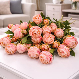 Fleurs artificielles en soie floquée de style nordique à 3 têtes, lotus et ranunculus, pour la décoration de la maison, de mariages et d'événements DIY - Product Image 5