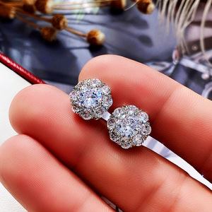 Flower Pave Crystal Stud Earrings for Women Floral Minimalist Daily Wear Fashion Accessories - Product Image 2
