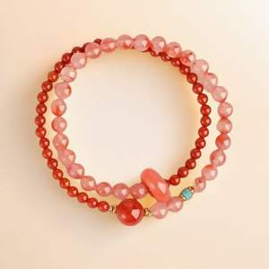 Pulsera <span class=keywords><strong>de</strong></span> Cristal <span class=keywords><strong>de</strong></span> Fresa Natural, Doble Círculo Apilado, Hecha a Mano para Mujer, Exquisita, Elegante, <span class=keywords><strong>Beneficios</strong></span> para Empleados - Product Image 2