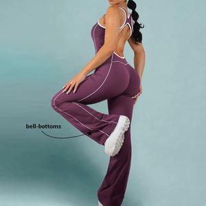 Phòng Tập Thể Dục Cường Độ Cao Thể Hình Bodysuit Không Tay Backless Tập Thể Dục Chân Rộng Yoga Áo Liền Quần Cho Phụ Nữ Nữ Bodycon Áo Liền Quần - Product Image 2