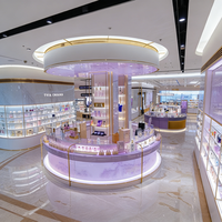 Produits de maquillage et de soin de la peau haut de gamme, système d'éclairage ambiant interne pour armoire centrale, zone d'affichage en verre dégradé