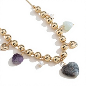 Conjunto de Collar y Pulsera con Dije de Corazón Chapado en Oro, con Colgantes de Piedras Naturales e Imitación de Perlas, para Joyería de Boda para Mujer - Product Image 5