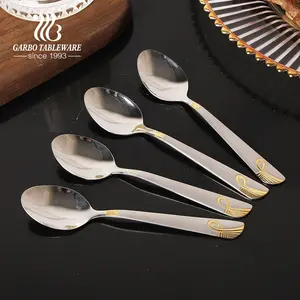 special square handle cutlery dinner spoons stainless steel golden handle flatware serving spoons home luxury tableware spoons