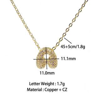 Collana con Ciondolo Iniziale in Zircone Placcato Oro 18K, Charm a Bolla con Lettera Unisex, Gioiello Alfabetico Trendy Personalizzabile - Product Image 6