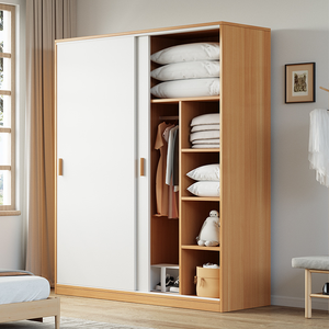 Tủ quần áo gỗ hiện đại có cửa trượt, kệ để đồ, bán buôn cho phòng ngủ - Product Image 2