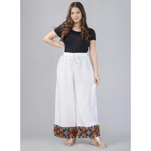 Pantalones Palazzo Blancos de Rayón, Talla Única, Pierna Ancha, Estilo Casual Étnico, Suaves para Uso Diario, Elegantes y Lisos - Product Image 1