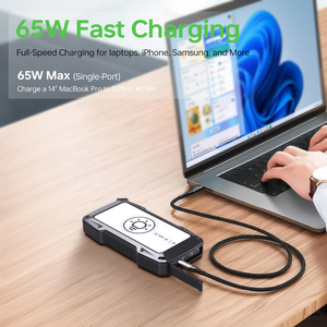 Batterie externe 65W 50000mAh à charge rapide <span class=keywords><strong>pour</strong></span> ordinateur portable, <span class=keywords><strong>chargeur</strong></span> <span class=keywords><strong>solaire</strong></span> nouvelle génération avec station sans fil et sirène de sécurité d'urgence - Product Image 2