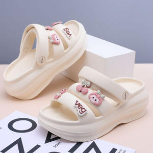 Sandales à plateforme Chunky pour femmes Cherry Girl, noir, rose, vert clair, beige, talon de 3 cm, chaussures Crocs décontractées quatre saisons - Product Image 3