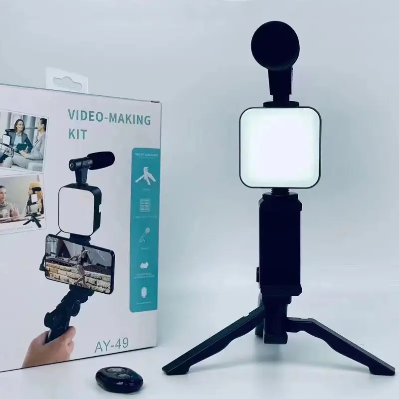 5 in 1 AY-49 supporto per cellulare fotocamera digitale treppiede da scrivania da esterno luce per Selfie microfono AY49 kit per la realizzazione di Video