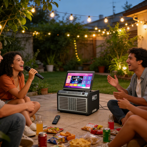 Sistema de Karaoke Profesional GENCE High para el Hogar con Pantalla Táctil Inteligente, Micrófonos Inalámbricos Duales y Batería - Product Image 4