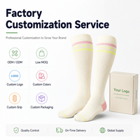 Chaussettes de yoga montantes personnalisées avec logo, faible MOQ, rayées et colorées, pour Pilates, Barre, Danse, Studio, Femmes, Vente directe usine