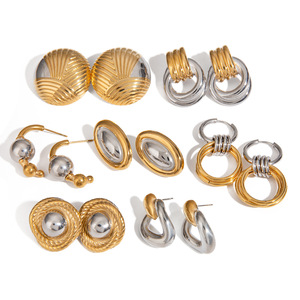 Yueli Geometric Hoop Earrings 18k Gold <b>Titanium</b> Steel Unisex Party Jewelry - Product Image 5