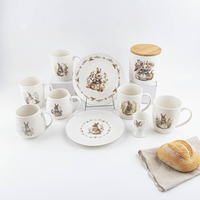 Ensemble de tasses et assiettes en céramique à motif de lapin aquarelle, décor lapin dessiné à la main, vaisselle de Pâques, logo personnalisé, vente en gros, cadeau de vacances pour la maison