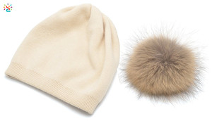 Mũ Beanie Pom Pom Pom Cashmere Nguyên Chất Cho Nữ Mũ Len Đan Bóng Lông Thỏ Thật Mũ Len Trơn - Product Image 6