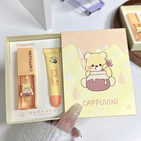 Cappuvini Huile à Lèvres Ourson Mignon et Malicieux Masque de Nuit Film Labial Hydratant Atténue les Rides des Lèvres Base Fixatrice Ensemble