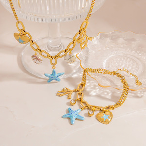 Conjunto de Collar con Colgante de Estrella de Mar de Acero Inoxidable, Color Dorado, Joyería Romántica - Product Image 1