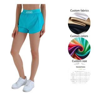 <span class=keywords><strong>Pantalones</strong></span> Cortos Deportivos de Cintura Alta de Nailon y Spandex con Cinta de Letras, de Secado Rápido, para Yoga, Fitness, Correr al Aire Libre, Anti-luz, Tipo Aloe - Product Image 1