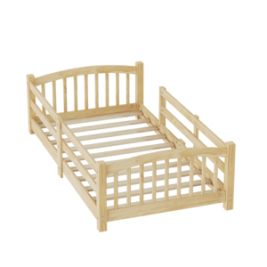 Lit au sol Montessori sans porte, taille double, en <span class=keywords><strong>bois</strong></span> massif naturel avec barrière tout autour, meubles de <span class=keywords><strong>chambre</strong></span> - Product Image 3
