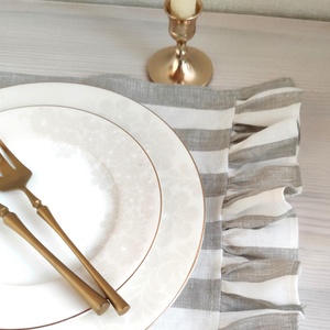French Luxury Flax Pure <b>Linen</b> <b>Cloth</b> Napkins Ruffle Edge Wedding <b>Table</b> Placemat Handmade OEKO-Tex Certified Custom Size Classic - Product Image 4