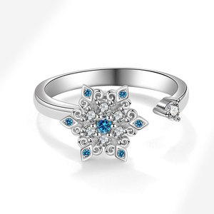 Anillo giratorio antiansiedad con microincrustaciones de circonita cúbica azul, cobre chapado en oro blanco de 18k, joyería para aliviar el estrés para mujeres. - Product Image 3