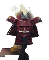 Casque de samouraï japonais rouge avec grandes cornes de buffle, masque intégral Menpo imprimé UV, armure décorative portable