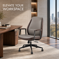 Chaise de bureau moderne à dossier mi-haut en cuir PU pour la maison et le bureau, avec accoudoirs fixes en acier robuste, base pivotante ergonomique réglable en hauteur