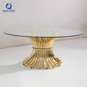 Table à manger moderne en acier inoxydable doré avec dessus en verre transparent pour l'extérieur meubles d'hôtel de mariage table ronde de banquet de mariage - Product Image 3