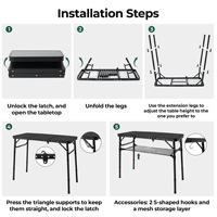 Table de pique-nique pliable robuste et renforcée pour le camping en plein air avec hauteur réglable |   Poignée en aluminium légère et portable