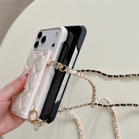 Étui de protection de luxe à motif diamant 3D avec fentes pour cartes et chaîne bandoulière pour iPhone 17 Pro Max Air 16 15 14 13 12 11 Plus (sans logo)