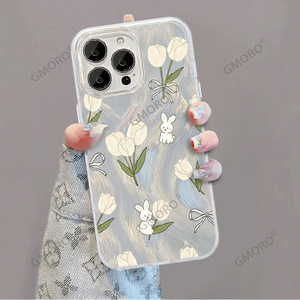 Funda Transparente para Teléfono Móvil con Diseño de Conejito y Tulipán de Dibujos Animados, con Hilo de Pluma, Resistente a Impactos, Pintada, con 16 Orificios Grandes - Product Image 3