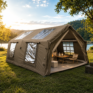 Grande tente gonflable automatique à double couche, une chambre, pour le glamping familial, les événements de camping, en toile, avec pompe à air, utilisable en quatre saisons - Product Image 1